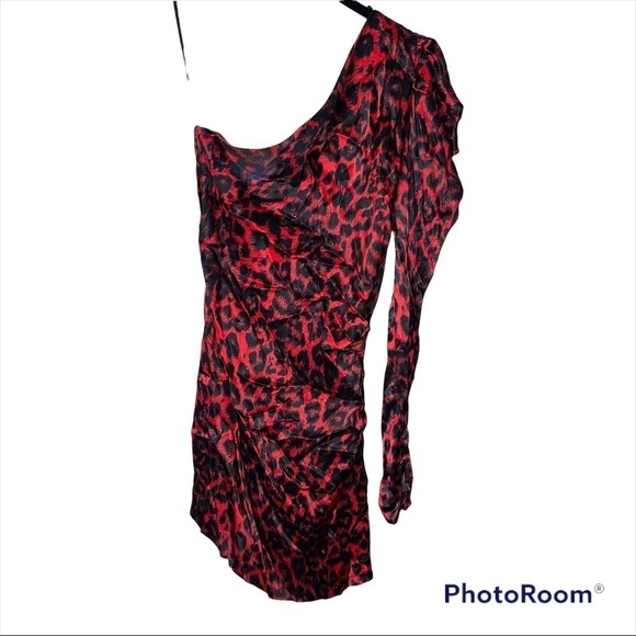 NWT BEC + BRIDGE Red Cheetah Print She's a Maniac One Shoulder Mini Dress Size 4 - Picture 5 of 10